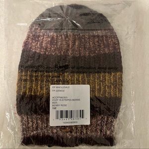 Free People Cozy In Stripes Beanie Berry Rose 1SZ